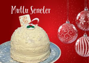 Çilekli Bombeli Beyaz Çikolatalı Yılbaşı Pasta