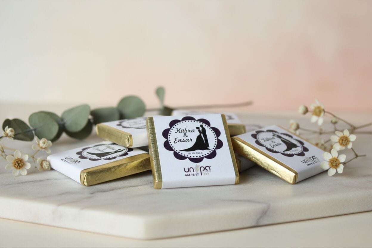 Sargılı Nişan Çikolatası-Gelin Damatlı Beyaz